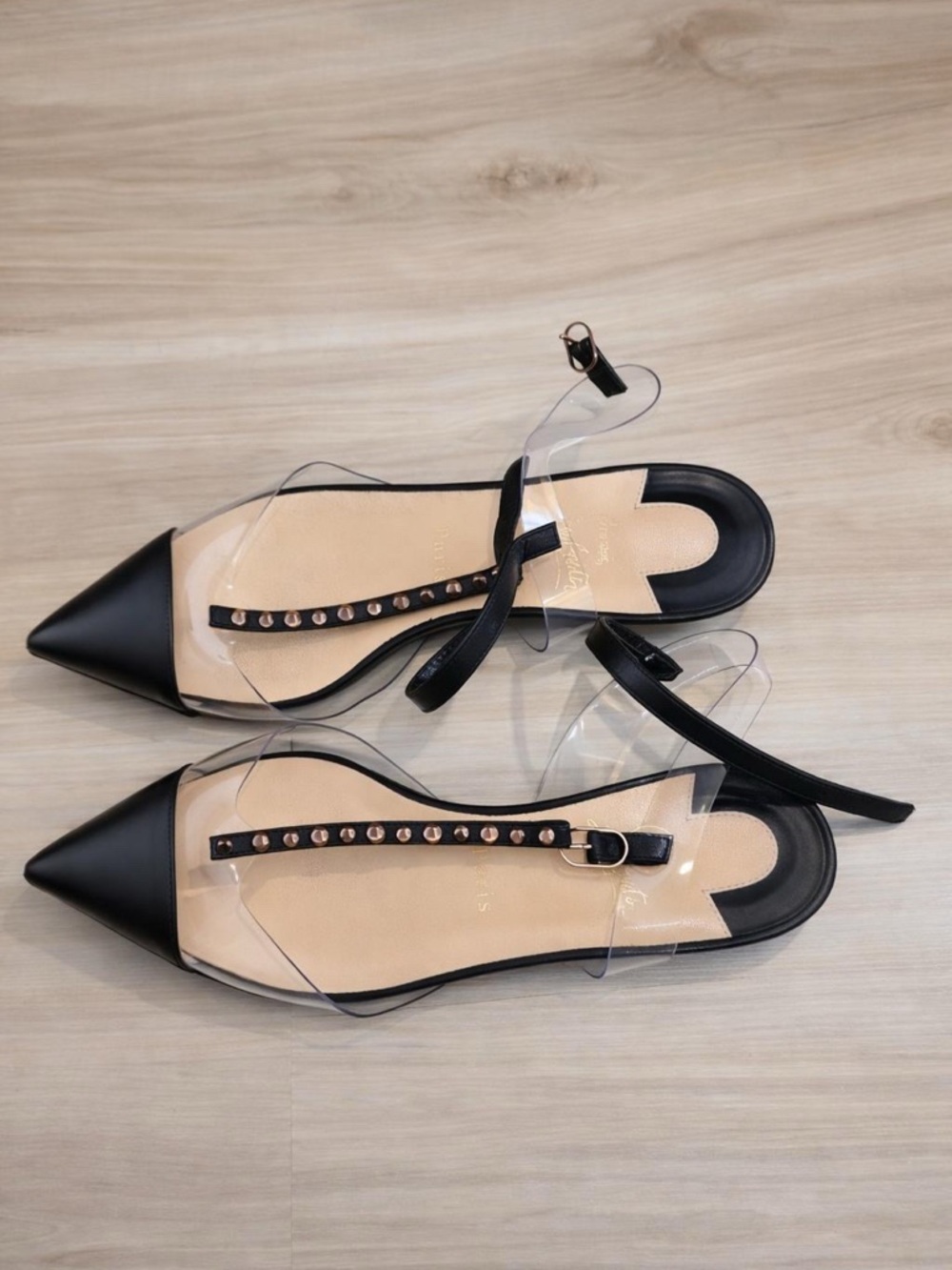 Black Pointed Clear-Strap Women's Flats - Picture 2 of 2